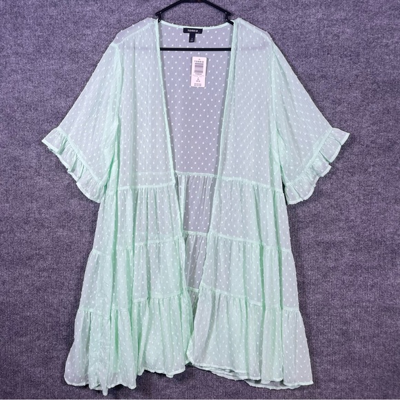 torrid Tops - Torrid NWT Women’s 2X 18-20 Mint Green Clip Dot Ruffle Kimono Tiered Open Front